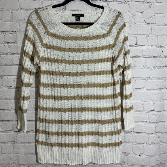 Forever 21 Sweaters - Forever 21 Cream & Tan Striped Sweater Large